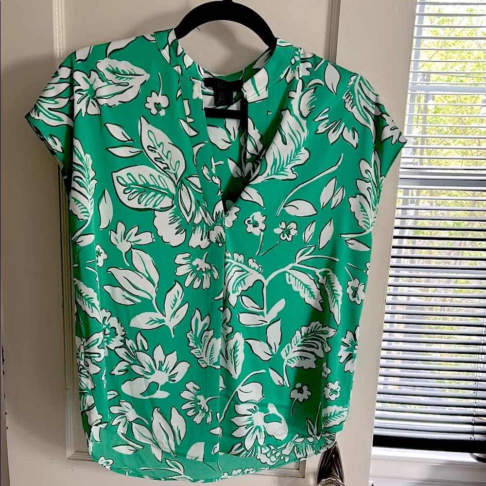 RACHEL Rachel Roy Floral Green and White Women's Top, size XS